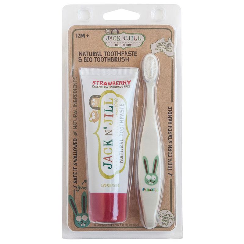 Jack N' Jill Strawberry Natural Toothpaste (50g) & Bio Toothbrush