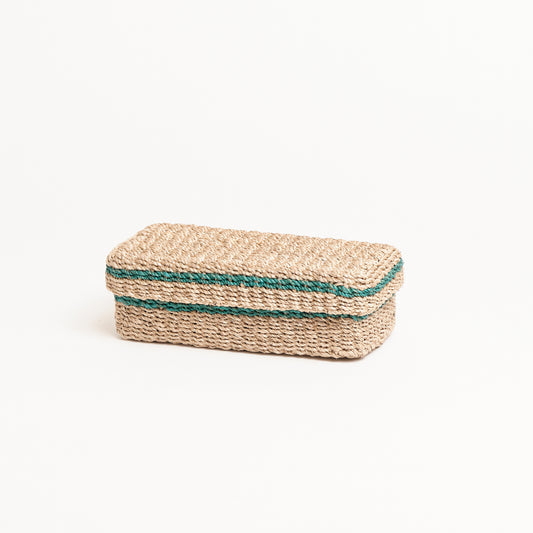 Abaca Twine Utensil Organizer With Cover (Green Stripes)