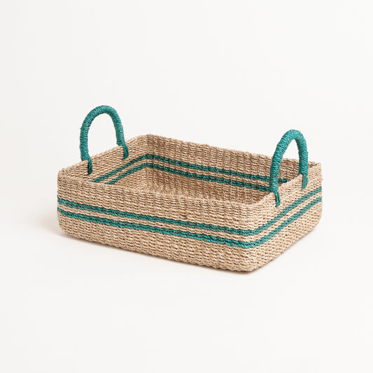 Abaca Tray With Handle Green Stripes